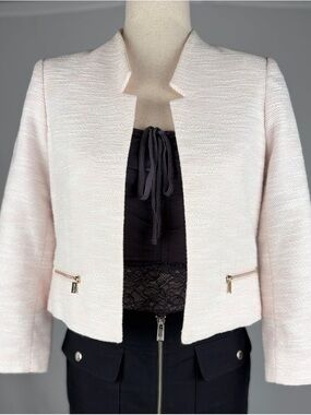 Calvin Klein Blush Textured Cropped Jacket Gold Zip Petite 4P
